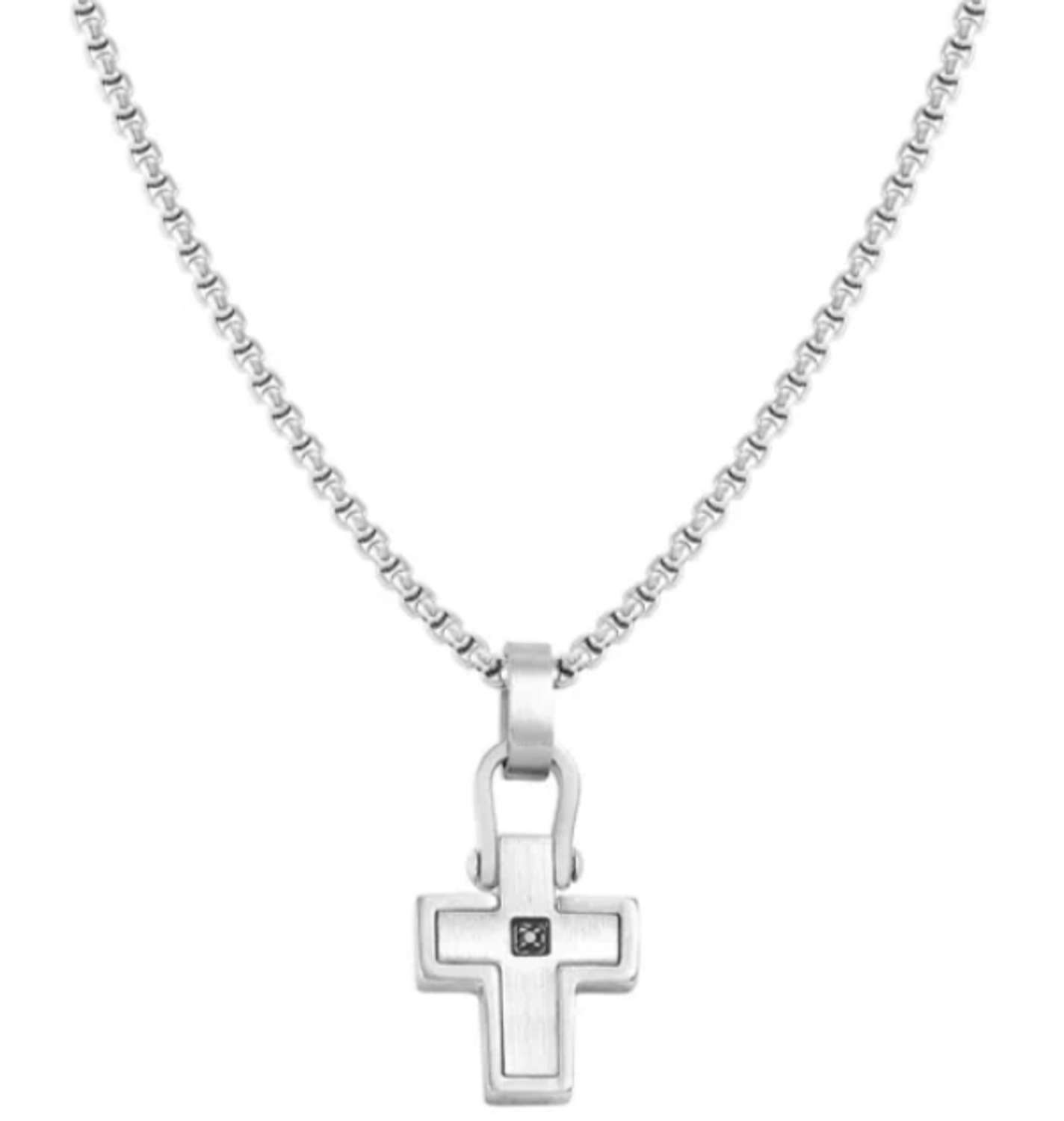 Naszyjnik stalowy męski Nomination Italy Manvision z krzyżem i czarną cyrkonią 133005 007.png